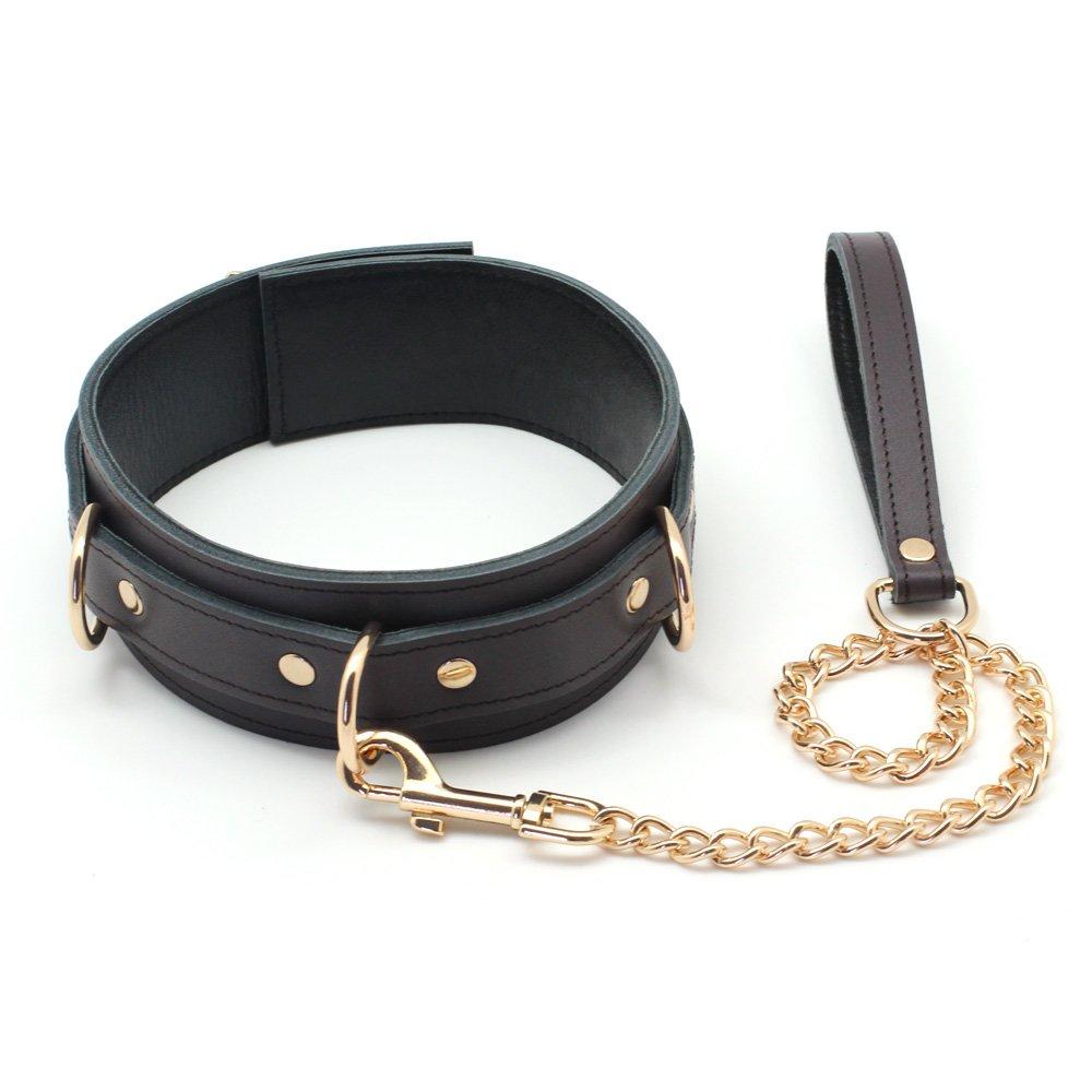 Liebe Seele SM Restraints Genuine Day High-end Collar, Handcuffs, Set, Leather, Cosplay, Valentine's (Brown)