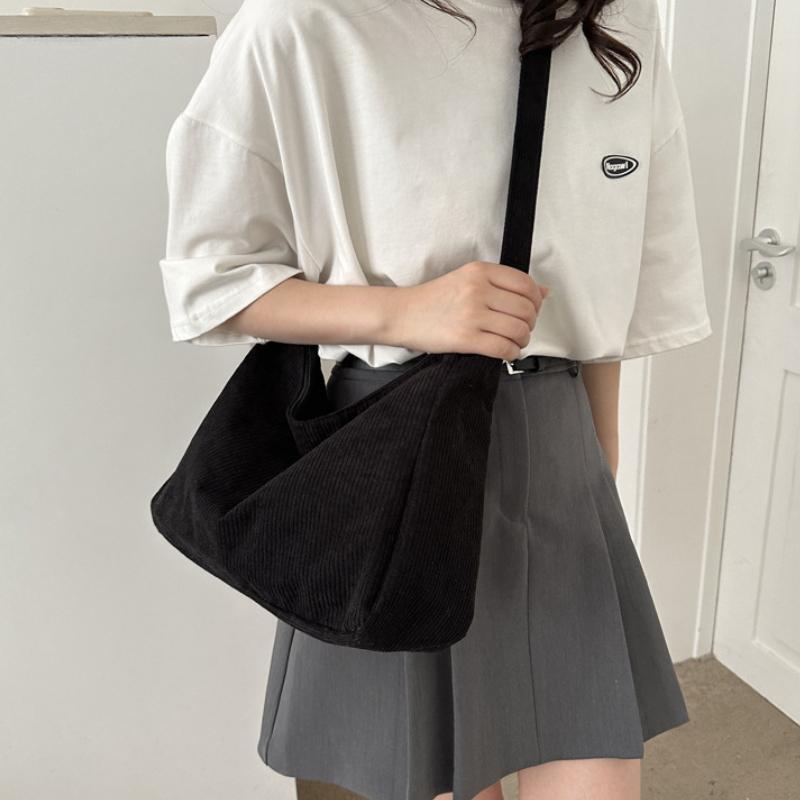 Casual Corduroy Hobo Shoulder Bag, Minimalist Solid Color Handbag, All-Match Retro Bag