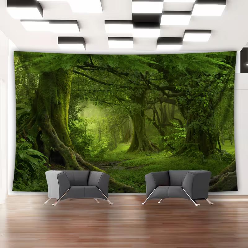 

Enchanted Forest Tree Tapestry Lush Green Nature Wall Hanging for Bedroom Living Room 47.2x31.5inch/120*80cm
