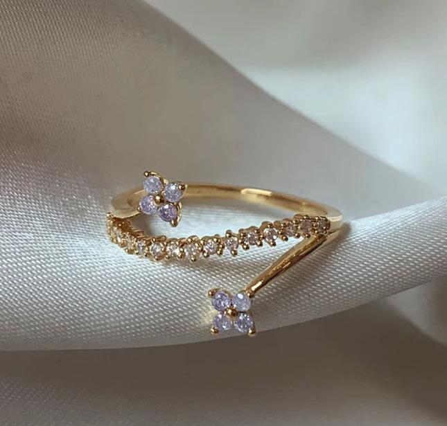 New Cute Colorful Zircon Flower Ring For Women Girl Fashion Vintage Zircon Adjustable Rings Jewelry Gift
