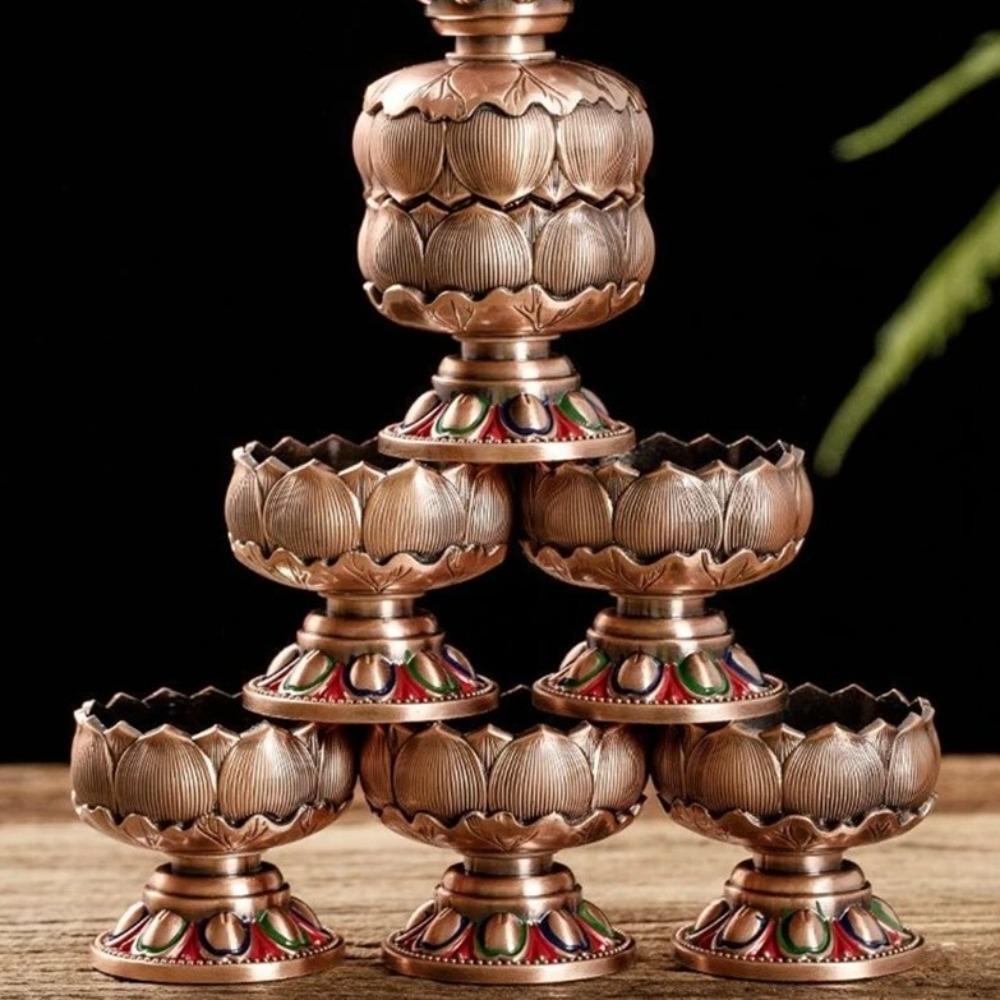 Embossed Metal Lotus Candlestick Mini Candle Base Ornament Candle Cup Temple