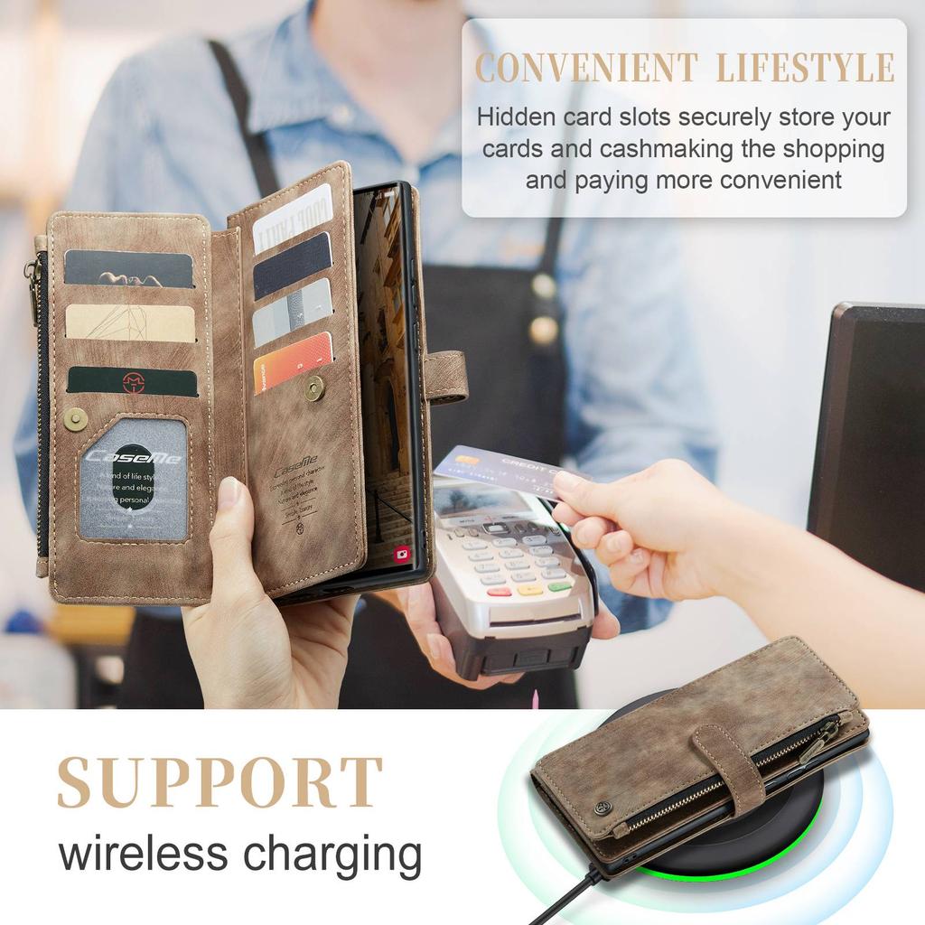 חריצי כרטיסים תיק טלפון ארנק רוכסן לאייפון 14 13 12 11 Samsung Galaxy S23 S22 S21 S20 Xiaomi כיסוי מחזיק מעמד חבל ידיים גדול