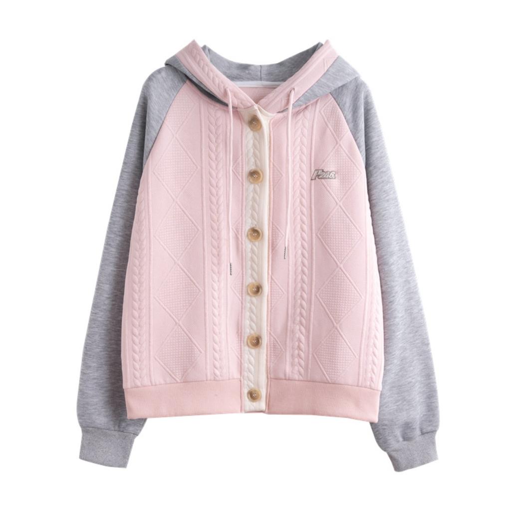 Color Blocked Hooded Jacket for Women In Plus Size, Spring and Autumn New Thin, Medium and Long Single Breasted Patchwork Hoodie for Women