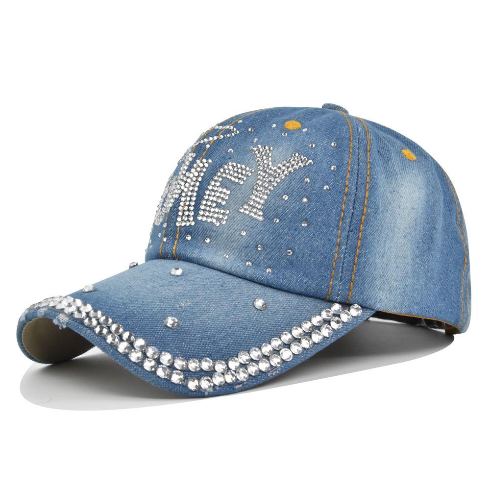 Denim baseball cap with rhinestone accents, hip hop cap, heart & star baseball cap, lettered sun visor - unisex Adjustable