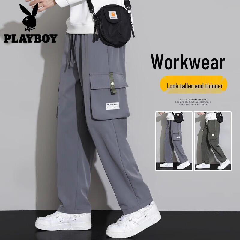 PLAYBOY Men's Loose Fit Straight Cargo Pants