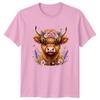 Cute Fluffy Highland Cow Wearing Floral Unisexs TShirt Cattle Birthday