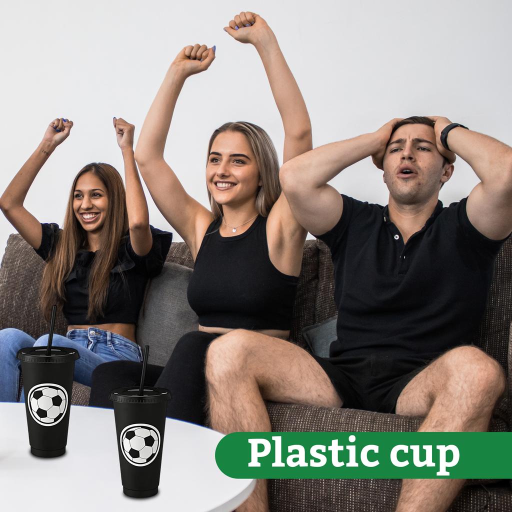 Large Capacity 710ml Single-Wall Plastic Cup With Soccer Pattern And Straw