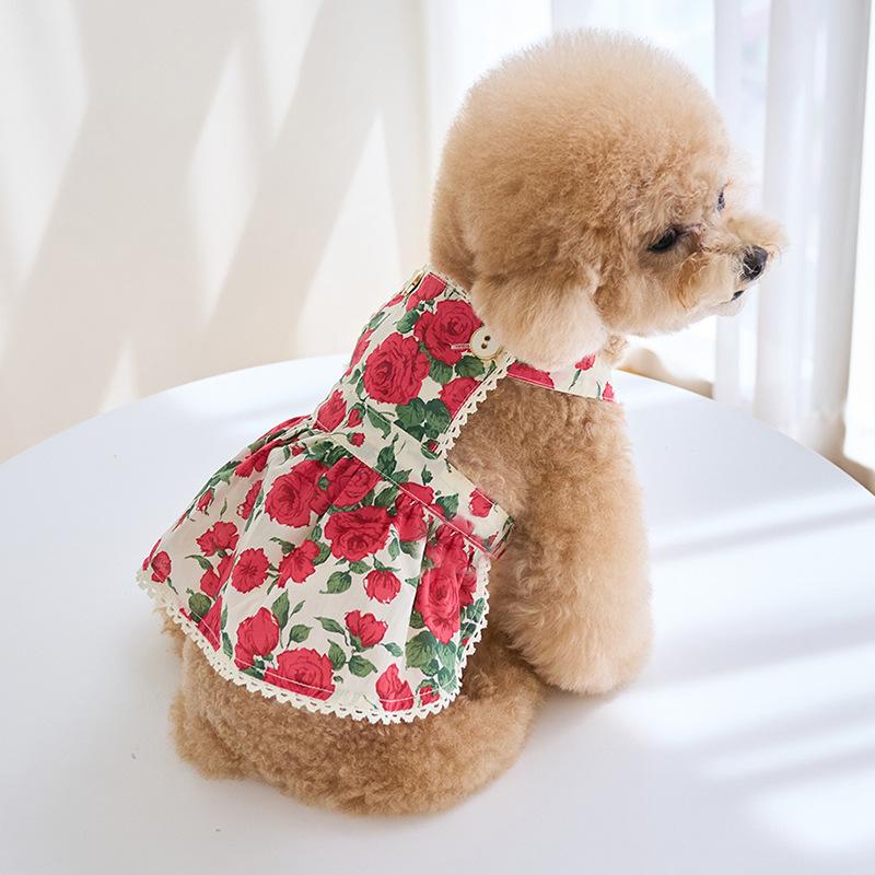 Pet Fashion Summer Rose Dress Pet Cat Dog Yorkshire Teddy Clothes Romantic Talk Multi Tank Top Dog Clothes for Small Dogs