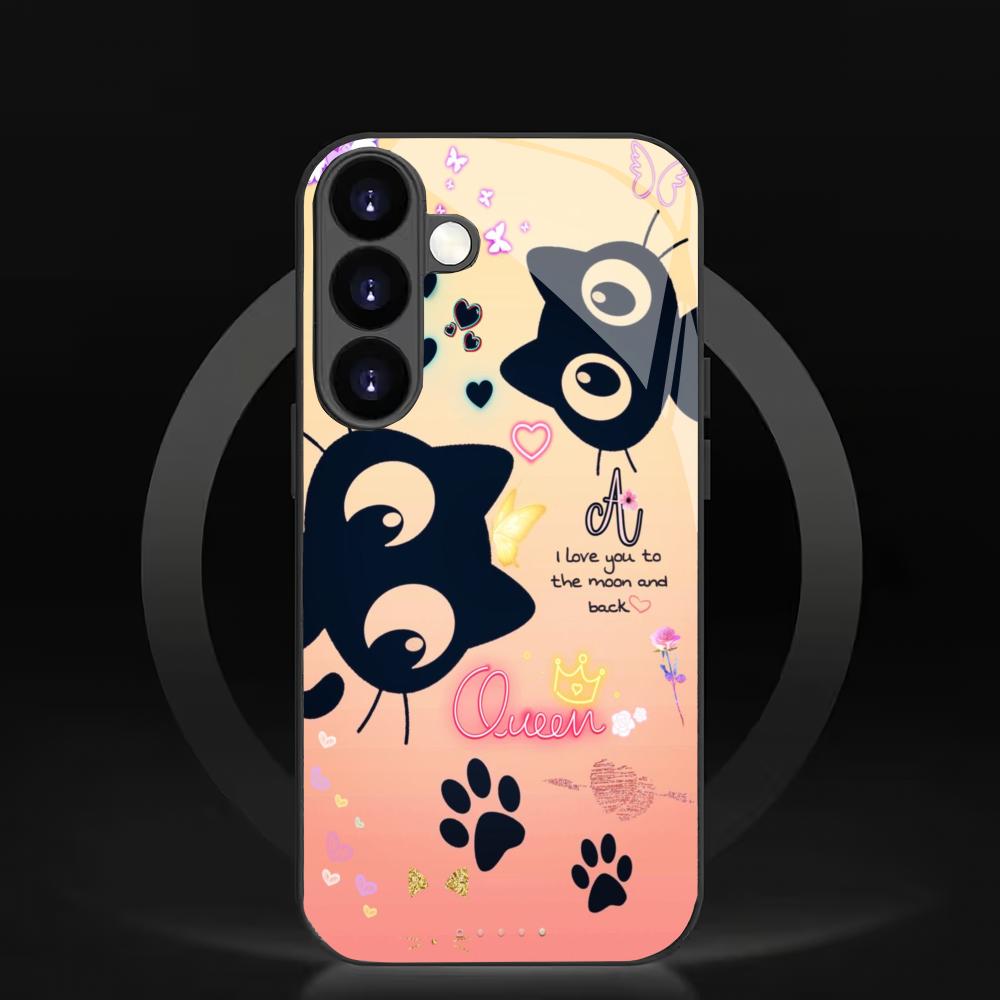 Cute Cat Pattern Tempered Glass Phone Case Suitable for Samsung Galaxy S26 S25 S24 S22 S21 S20FE/Ultra/Plus Anti Drop Back Cover