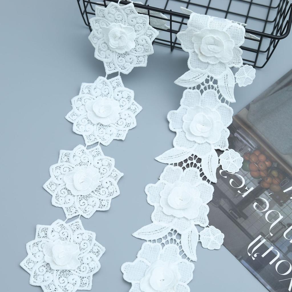 Three-Dimensional Handmade Three-Dimensional Flower Double-Layer Embroidery Barcode Milk Silk Lace Clothing Accessories Home Accessories