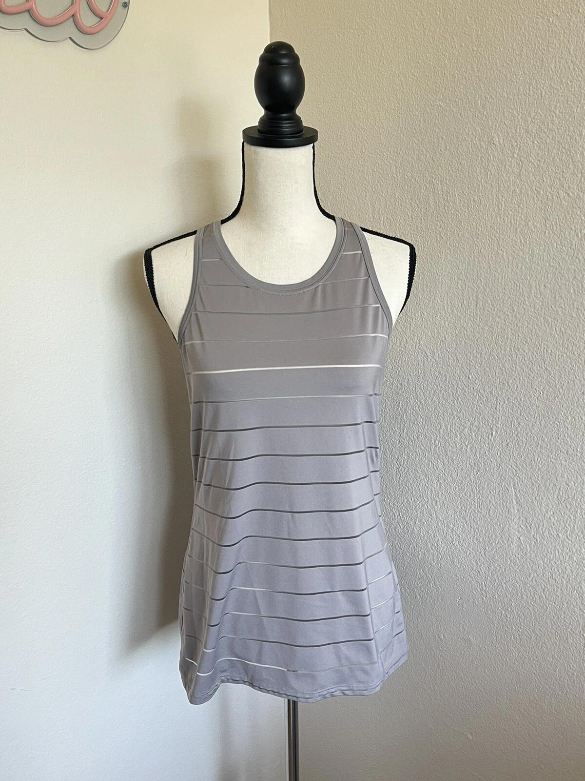 

Athleta Stripe Mesh High Neck Chi Tank Top Womens Size Small Taupe Stretch XL