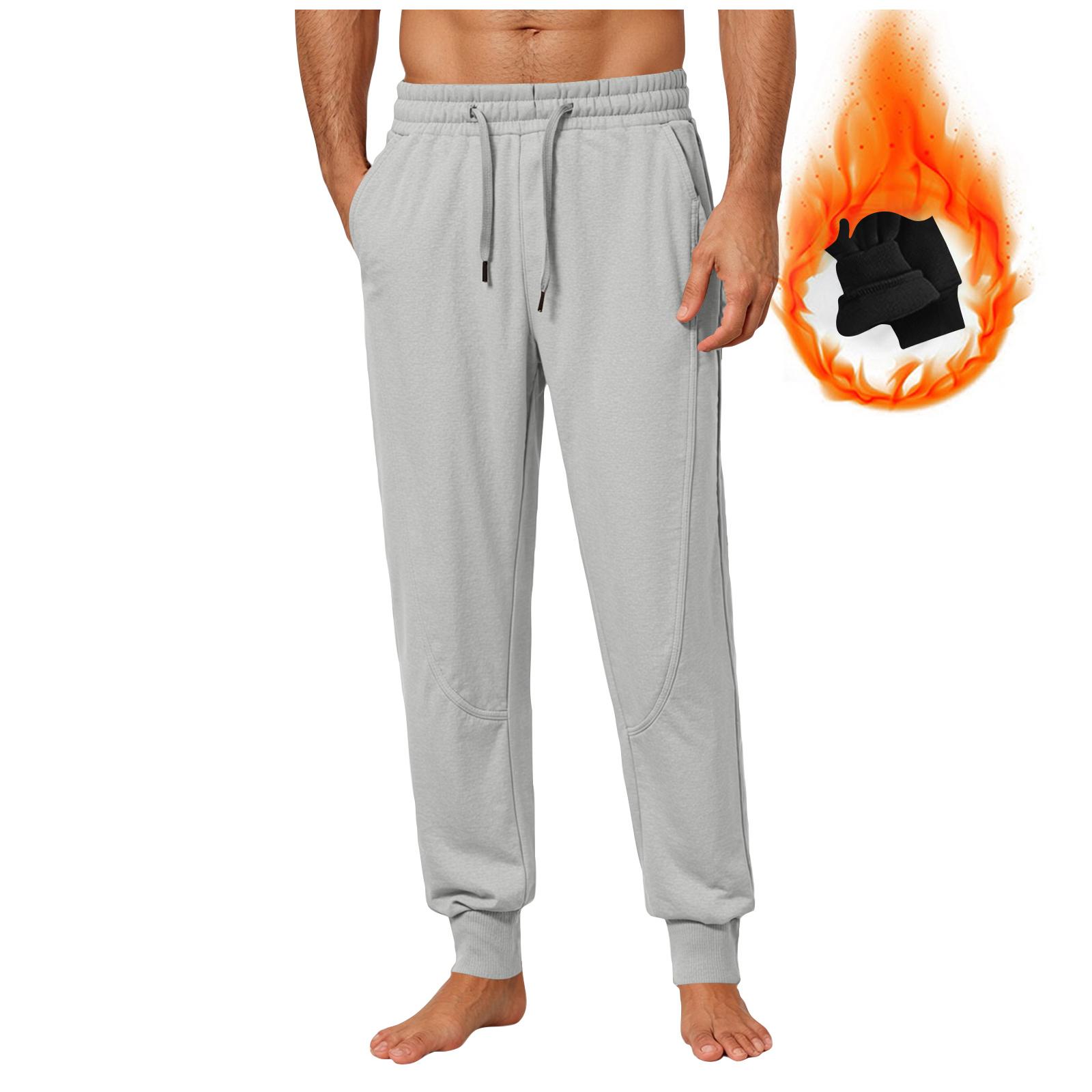 

Men s Solid Color Drawstring Sweatpants Loose Cotton Cuff Waist Fleece-lined Casual Pants XXXL