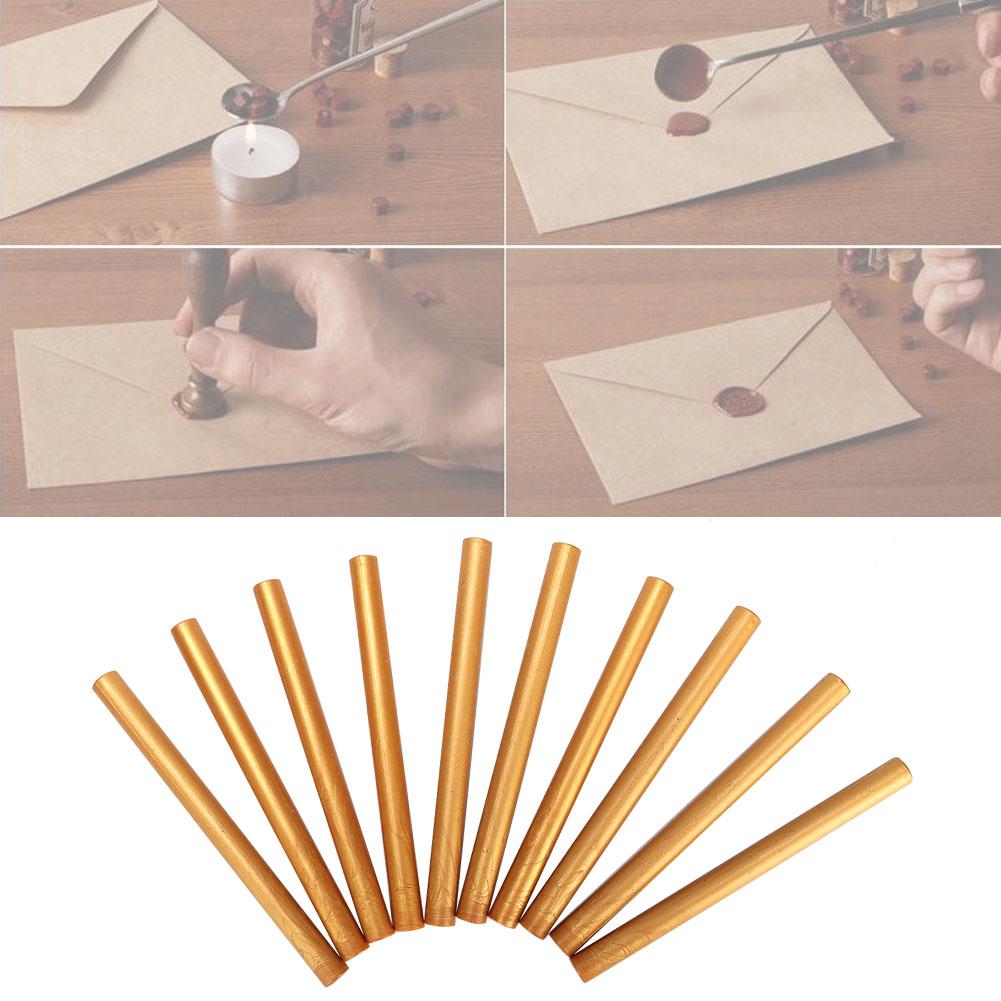10Pcs Sealing Wax Stick Cylinder Metallic Golden Envelope Invitation Seal Stamp Accessories