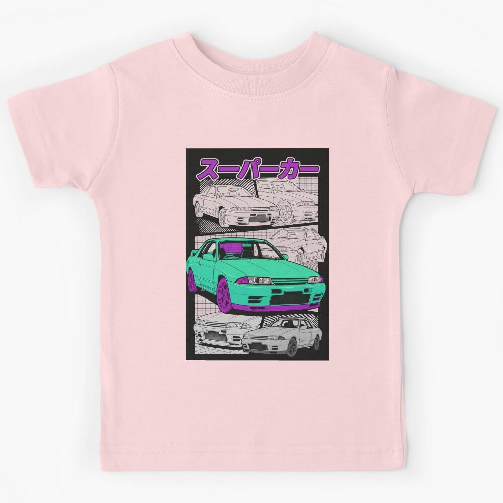 Retro R32 Skyline Vaporwave Supercar – Neon Japanese Manga Style JDM Kids T-Shirt 140