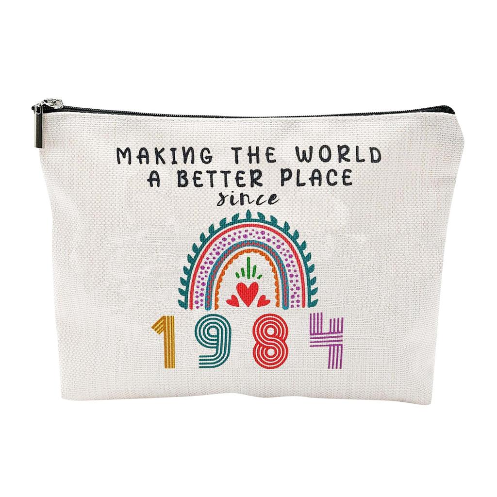 Ladies' Birthday Makeup Bag Linen Waterproof Zipper Bag