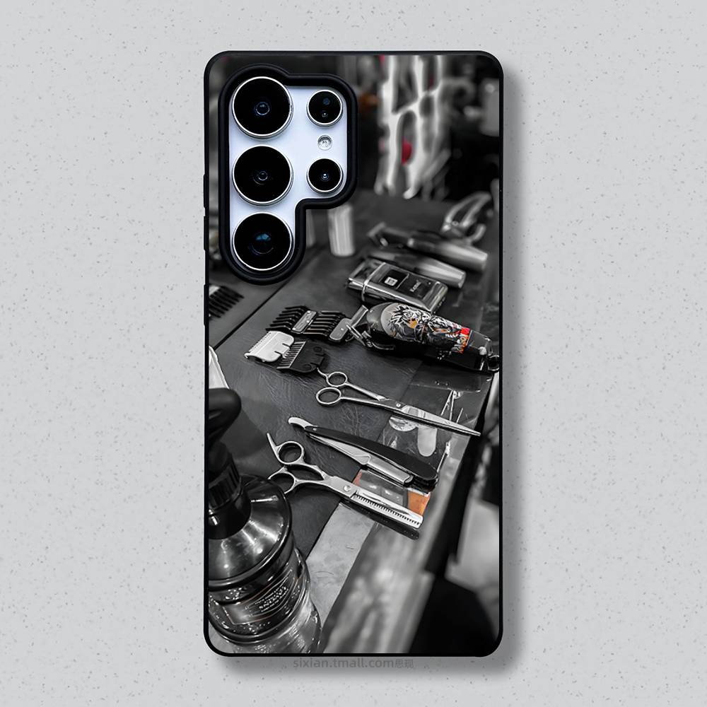 

Barber Shop Hair Stylist tools Phone Case For Samsung Galaxy A 91,80,73,72,71,53,52,51,22,5G Shockproof Soft Black Cover Samsung a52 a52S