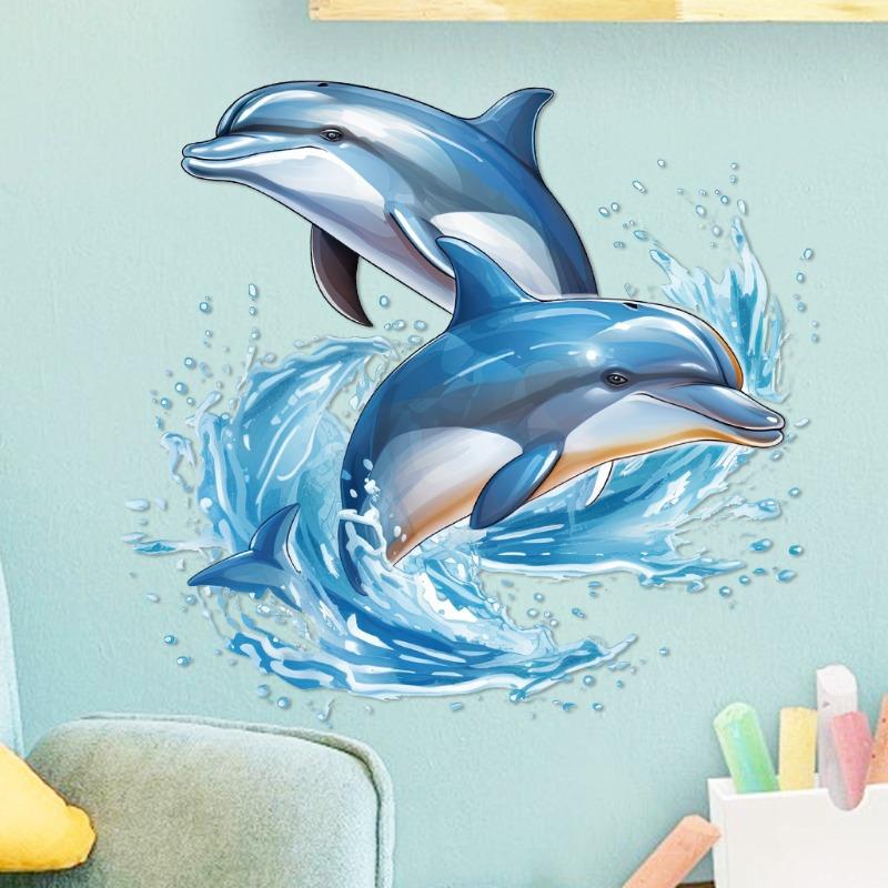 Watercolor Dolphin Pattern Waterproof Wall Sticker Oil Proof Removable Home Bathroom Decal