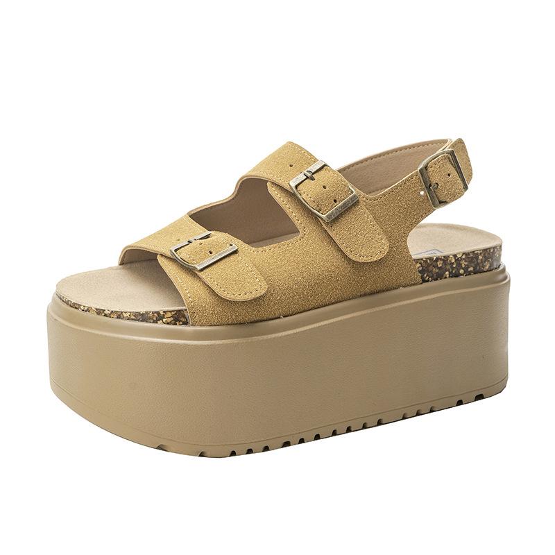 Fashion Low Sandals Woman Leather Low-heeled Rome Fabric PU Rubber Hoof Heels Low Sandals Woman Leather Low-heeled Rubber Rome PU Fabric
