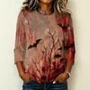 Women's Casual Round Neck Three Quarter Sleeve Halloween Print T Shirt Top Lightweight Comfortable Fit for Daily Wear