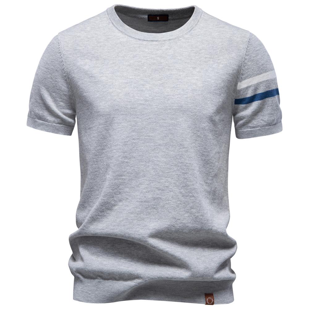 AIOPESON Herren T-Shirt 100% Baumwolle Gestreifte Ärmel Rundhals Smart Casual Old Money Basic T-Shirt Atmungsaktives Sommer Strickoberteil
