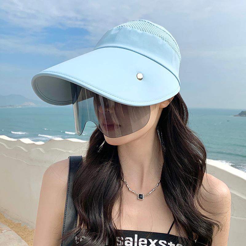 Summer Women Sun Hat with Eyeglasses 13cm Large Brim Bucket Hat Breathable Outdoor Activity Empty Top Cap Magic Tape Adjust Travel Beach Cap