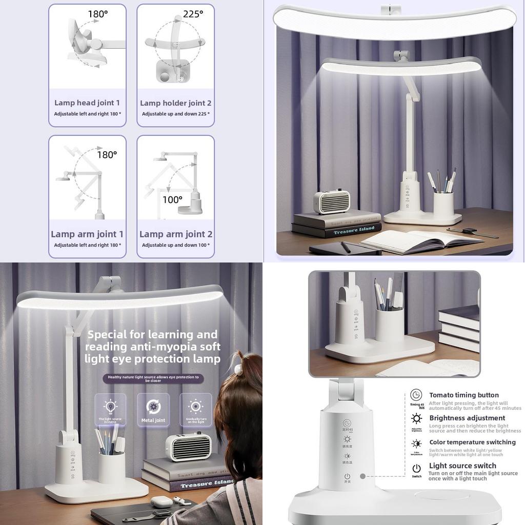 Student Led Reading Lamp With Usb Charging And Timer Function For Bedside Use