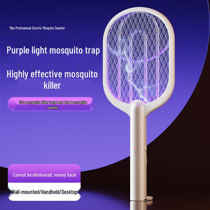 USB Rechargeable 3-in-1 Electric Mosquito Swatter: Portable, Handheld, Wall-Mount for Home & Outdoors.