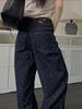 IM2026 Women's High-Waisted Retro Polka Dot Leather Bag Jeans - Slimming, Versatile Wide-Leg Long Pants