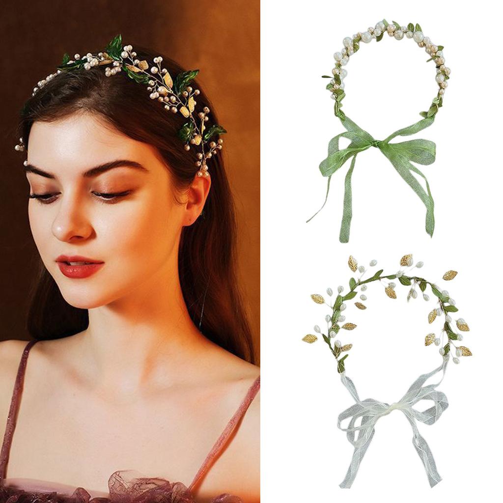 Elegant Pearl/ Leaf Hairband Delicate Headband for Flower Girl Trend Model Show Performances Wedding Party Headpieces