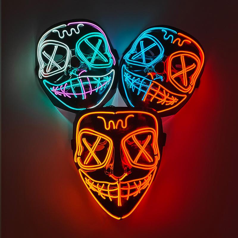 High Quality Rave Mask Decor Cosplay Purge Mask Halloween Horror Led Luminous Mask For Makeup Prom Party Cosplay Costume