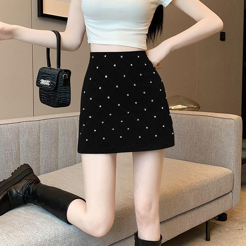 2025 Spring/Summer Women s Elegant Beaded A-Line High-Waisted Skirt Extra Large