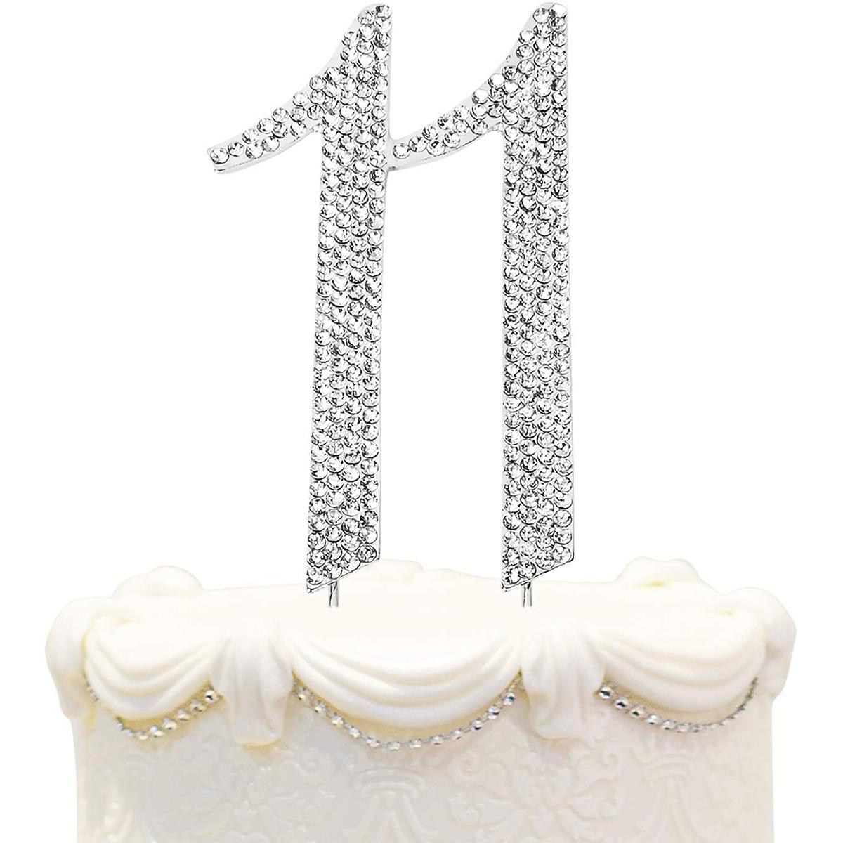 

60 Sparkly Rhinestone Decoration Cake Topper - Premium Silver Metal - 60th Birthday or Anniversary Party Makes a Great Centerpie