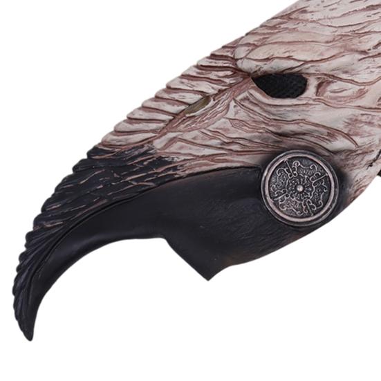 Comfortable Breathable Face Masque Long Nose Raven Masquerade Masque, Steampunk Bird Beak Cosplay Costume, Retro Wood Grain Cushion Latex Scary Creepy