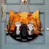 Yousheng Halloween Hanging Door Sign, Cute Cat Hanging Sign, Wooden Front Door Hanger with Hemp Rope for Porch Wall Indoor Home