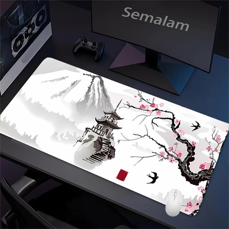 Rosa Sakura-Tinte Mauspads XXL Baumlandschaft Gaming Schreibtischmatte Rutschfeste Gummiunterseite Teppich Waschbare PC-Pads für Spiel Büro Spielmatte