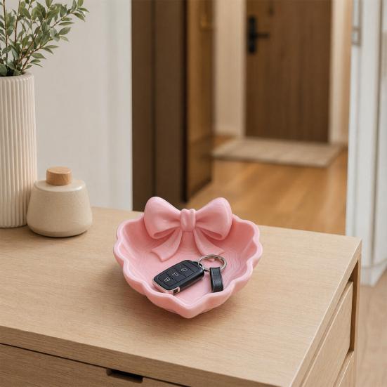 3D Printed Bow Jewelry Tray, Heart Shape Ring Dish, Entryway Table Trays, Decorative Trinket Dish, Jewelry Organizer Tray for Rings Necklaces