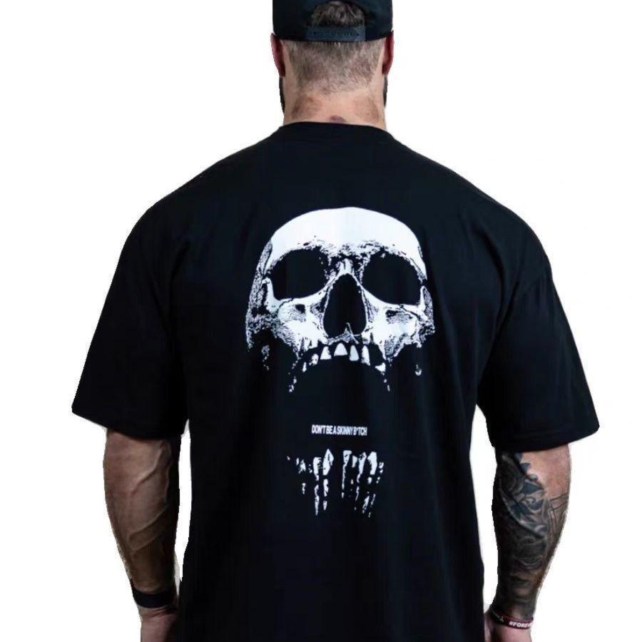 Gym Fitness Tričko Volné Oversized Muži Krátké Rukávy Kulturistika Sportovní Trička Letní trénink Cvičení Jogging Topy