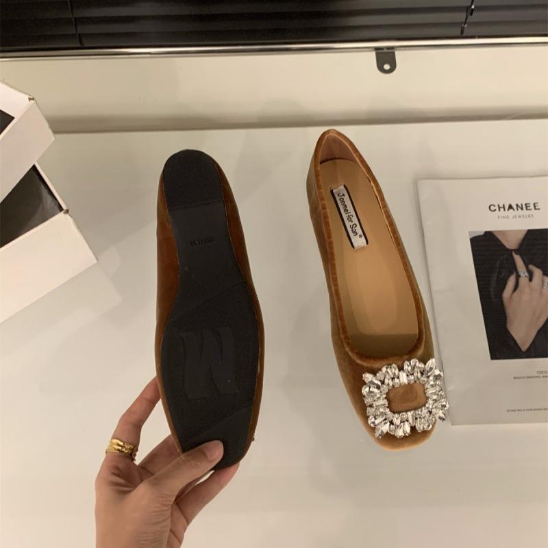 

Внутренняя часть из замши со стразами, французские маленькие одинарные туфли, женская обувь, новые весенние и осенние вечерние туфли 2025 года, черные туфли для поездок на работу 40 коричневый