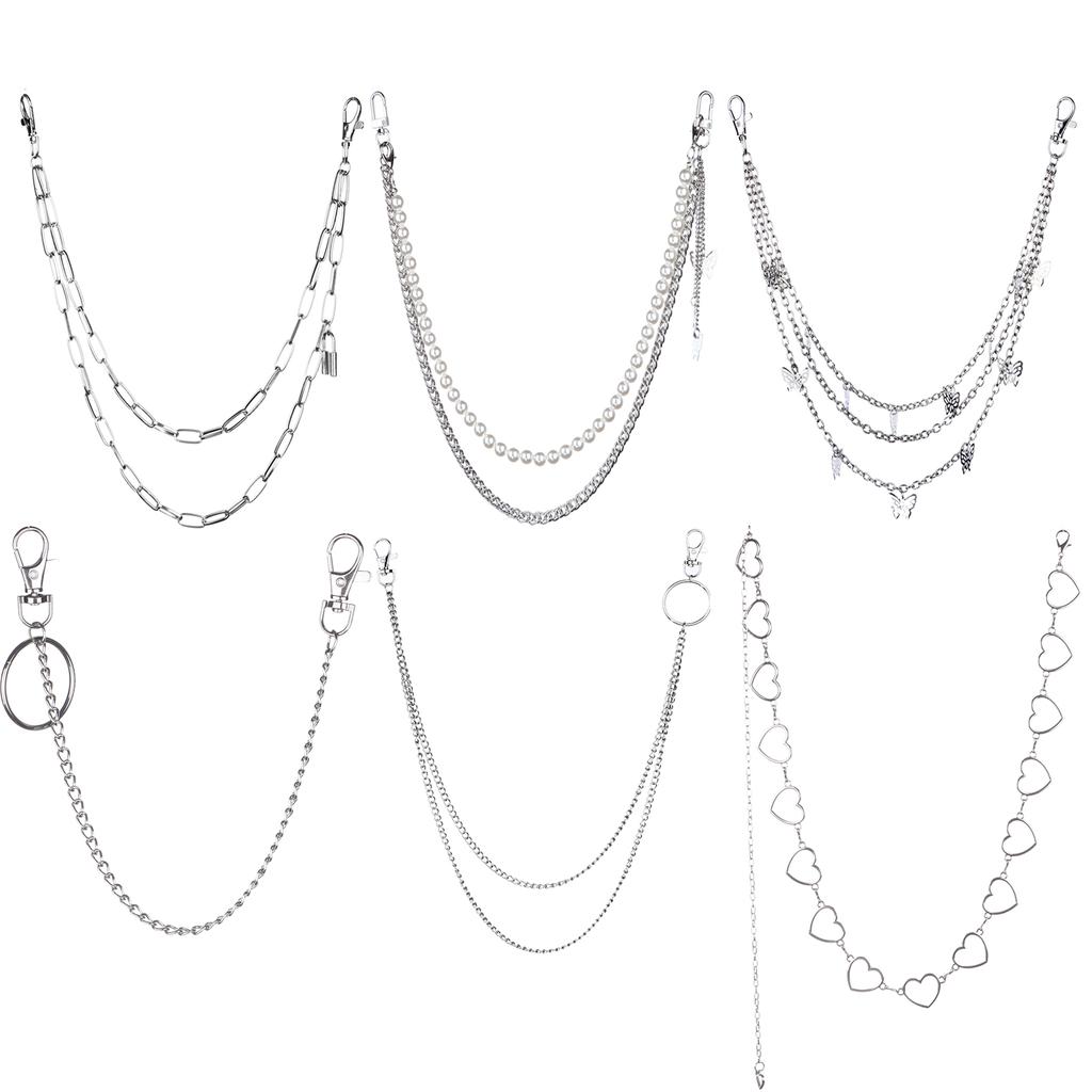 6 kusov Punk Džínsy Nohavice Reťaz Nohavicová Reťaz Srdce Motýľ Vrecko Pás Reťaz