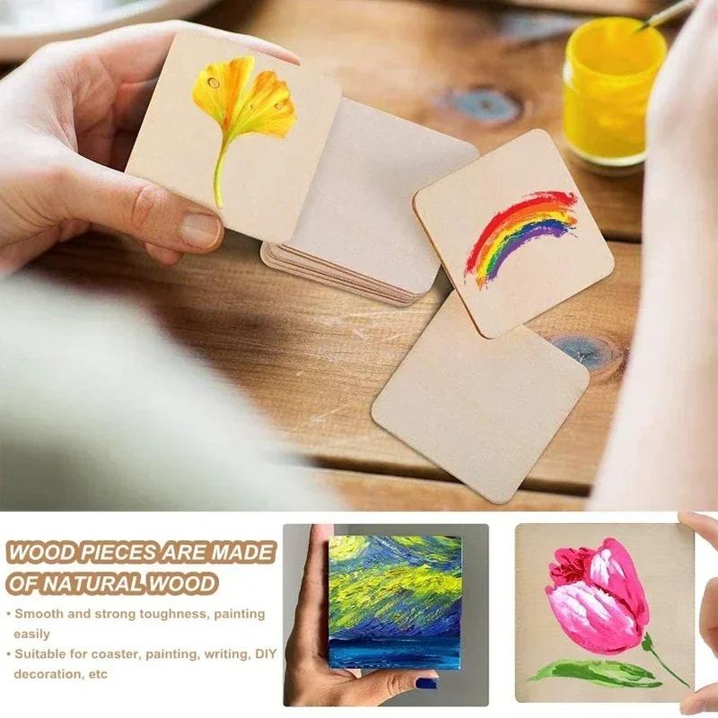 12-30cm Natural Wood Square Slice, Unfinished Wooden Squares Cutouts for DIY Craft, Engraving and Carving, Painting, Door Hanger