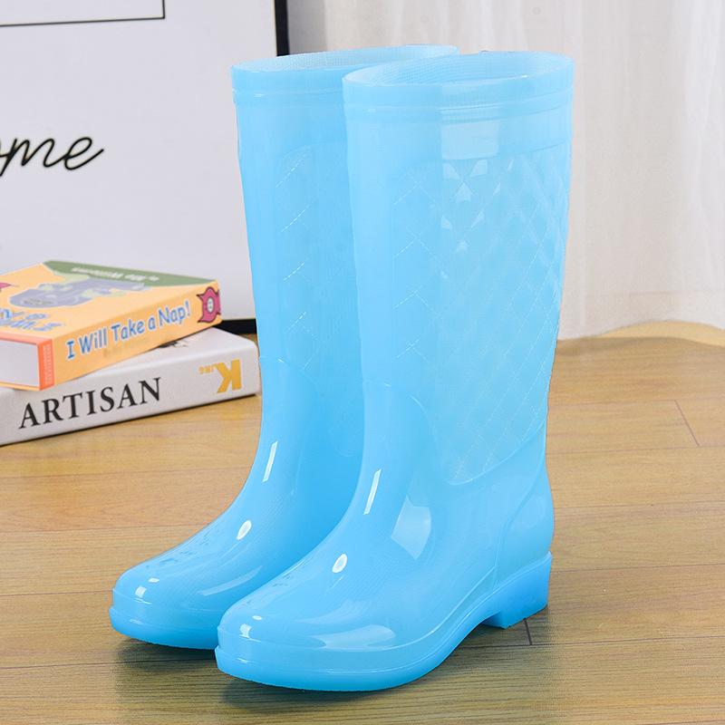 Jelly water boots tall waterproof shoes crystal rubber shoes non-slip cover shoes women's summer fashion rain shoes rain boots transparent thickened