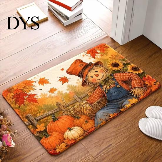 Washable Front Door Rug Halloween Pumpkin Mat, Fall Seasonal Welcome Non-slip Farmhouse Entrance for Porch Entryway Kitchen Decor Festive