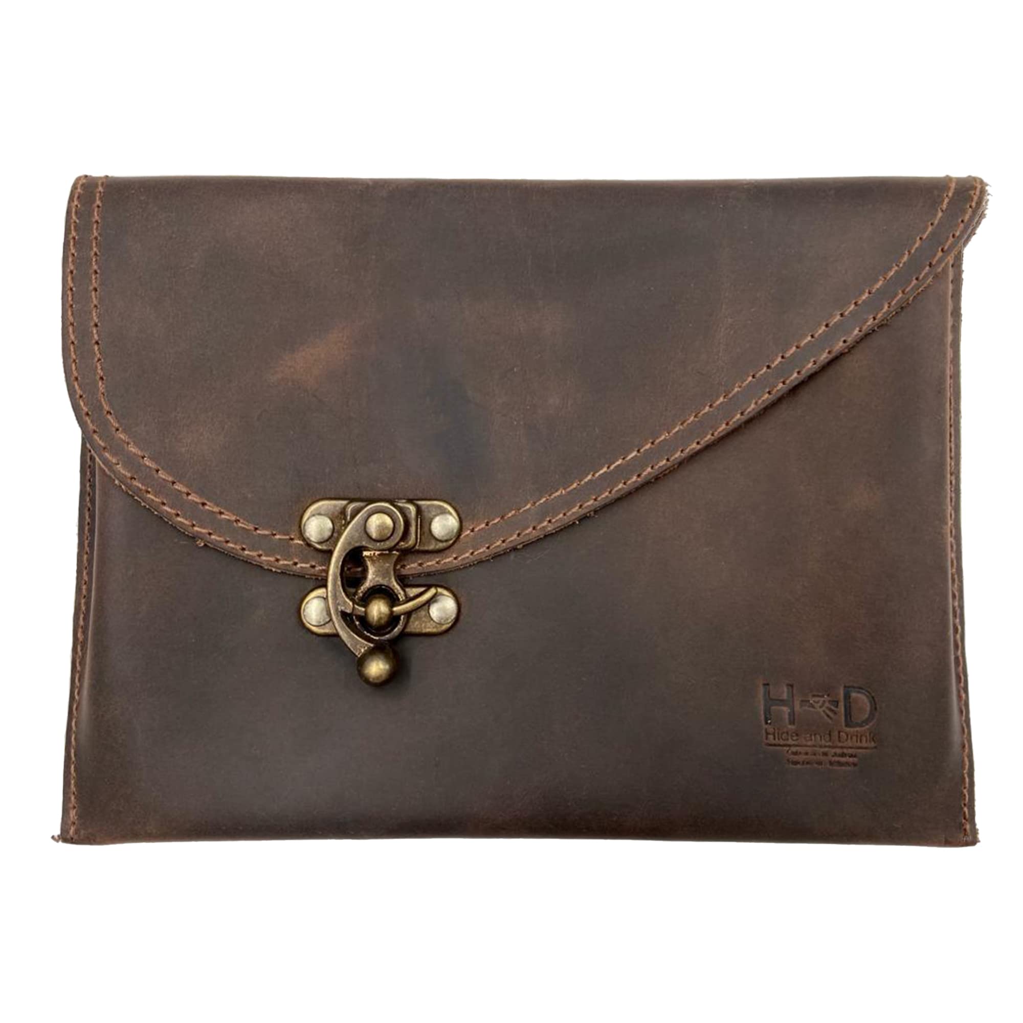 

Hide Petite Vintage Leather Clutch Bag Handmade Brown S & Drink,