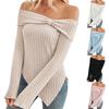 2025 Autumn and Winter New Products Ladies Fashion Gentle Pullover One-shoulder Slim Split Sweater White Pink Apricot 9802