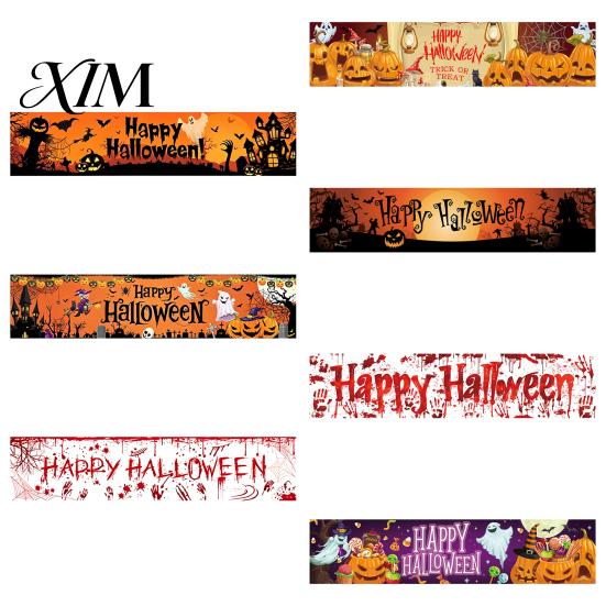Decorative Scene Setup Large Happy Halloween Banner for Outside, 70 x 15 Inch Yard Sign Front Porch Decor Flag, Spooky Welcome Garden Fence Home Party