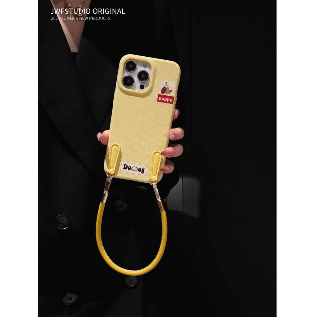 Leather Pattern Apple 16 ProMax Mobile Phone Case IPhone 15 Pro New 13 Women 12 Soft Cover 14 Short Rope XR Slant