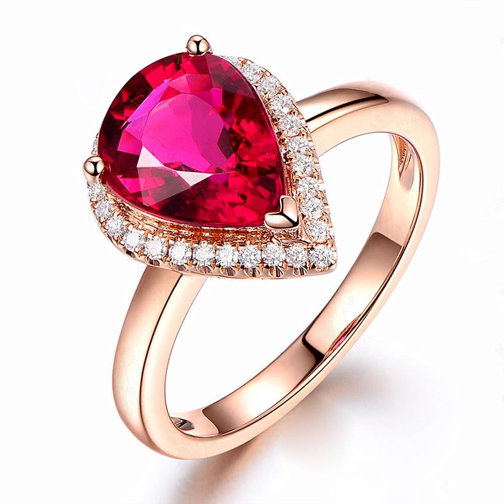 Vintage Water Drop Red Crystal Ruby Gemstones Diamonds Rings for Women 14k Rose Gold Color Jewelry Bijoux Bague Romantic Gifts
