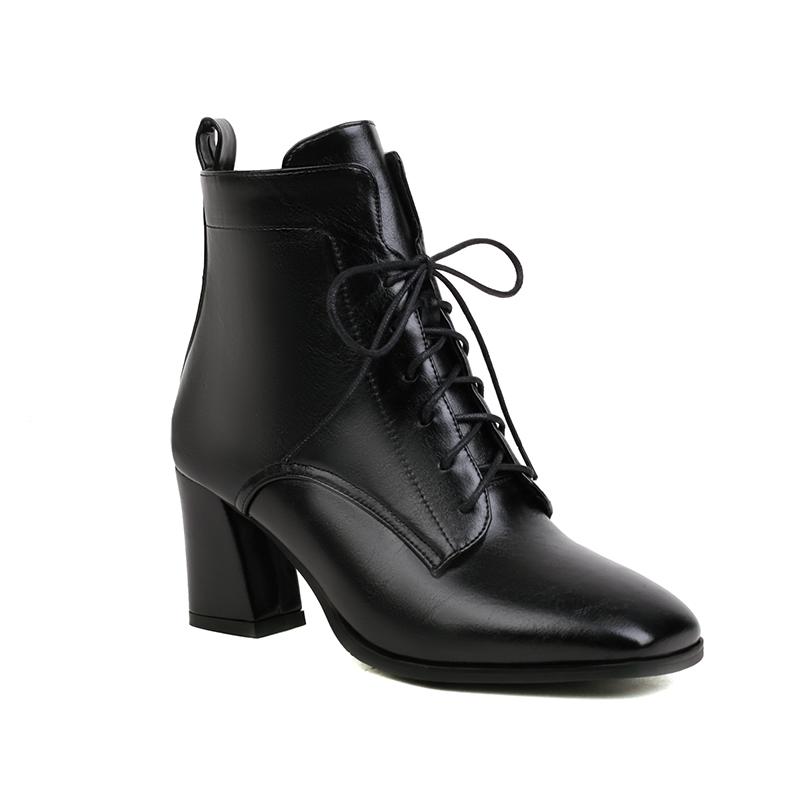 

Plus Size Square Toe Thick Heel Lace-Up Boots Korean Version Of Casual Style Women s Ankle Boots Autumn New Cheap Shoes 40 чорний