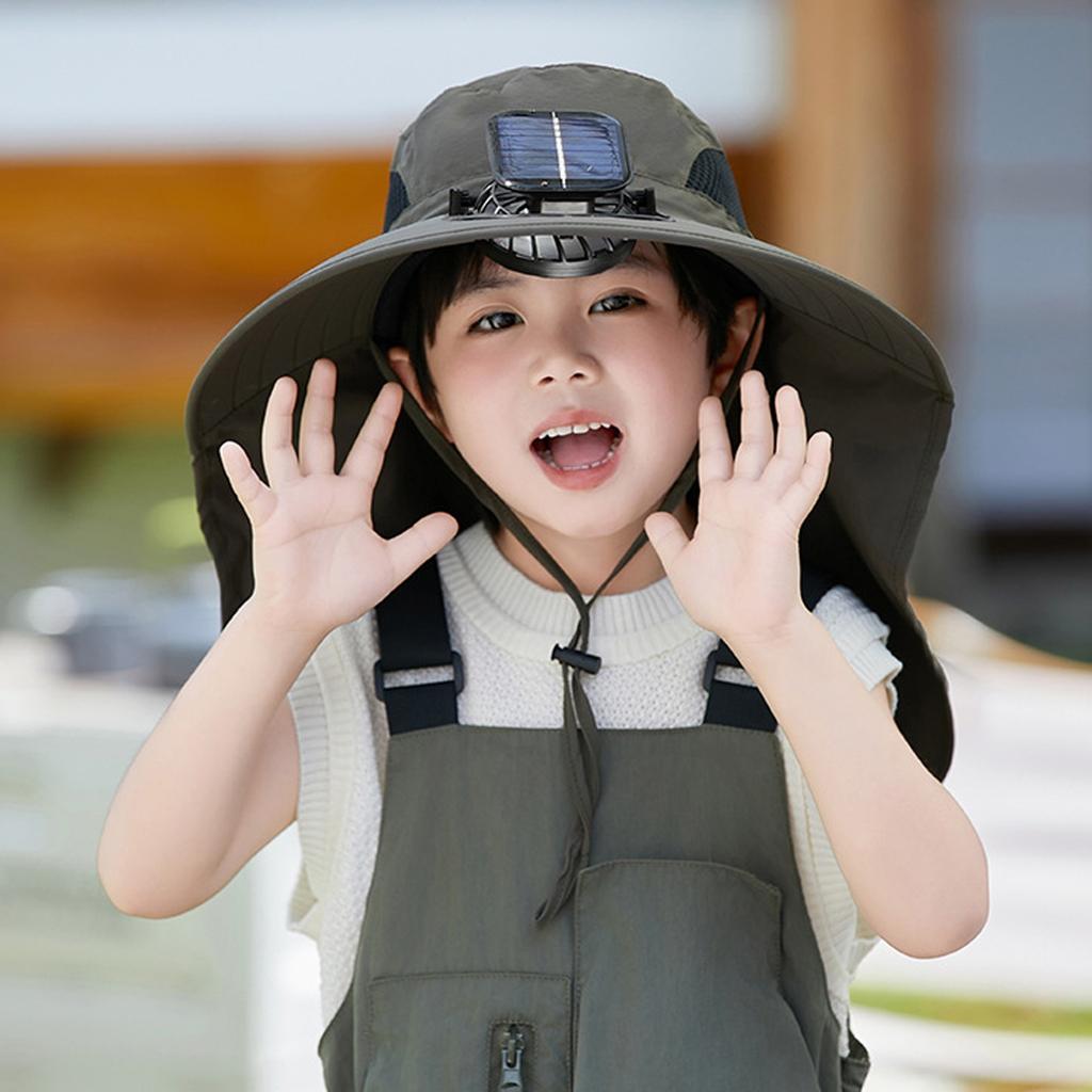 Children's  Outdoor Mountaineering Fishing Sun Hat With Large Solar Fan