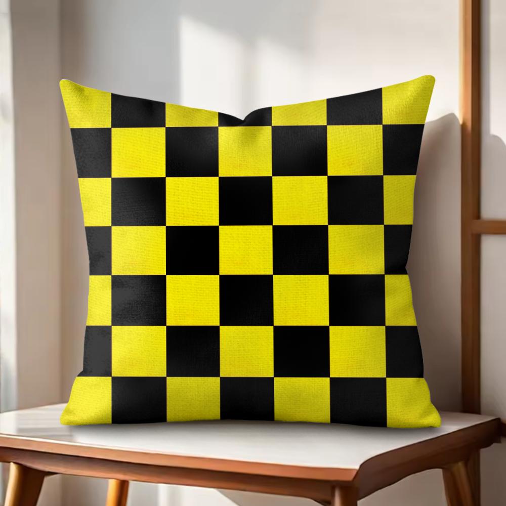 Classic Checkered Square Cushion Cover Natural Linen Organic Fabric DoubleSided Printing Couch Pillow Covers Home Decor